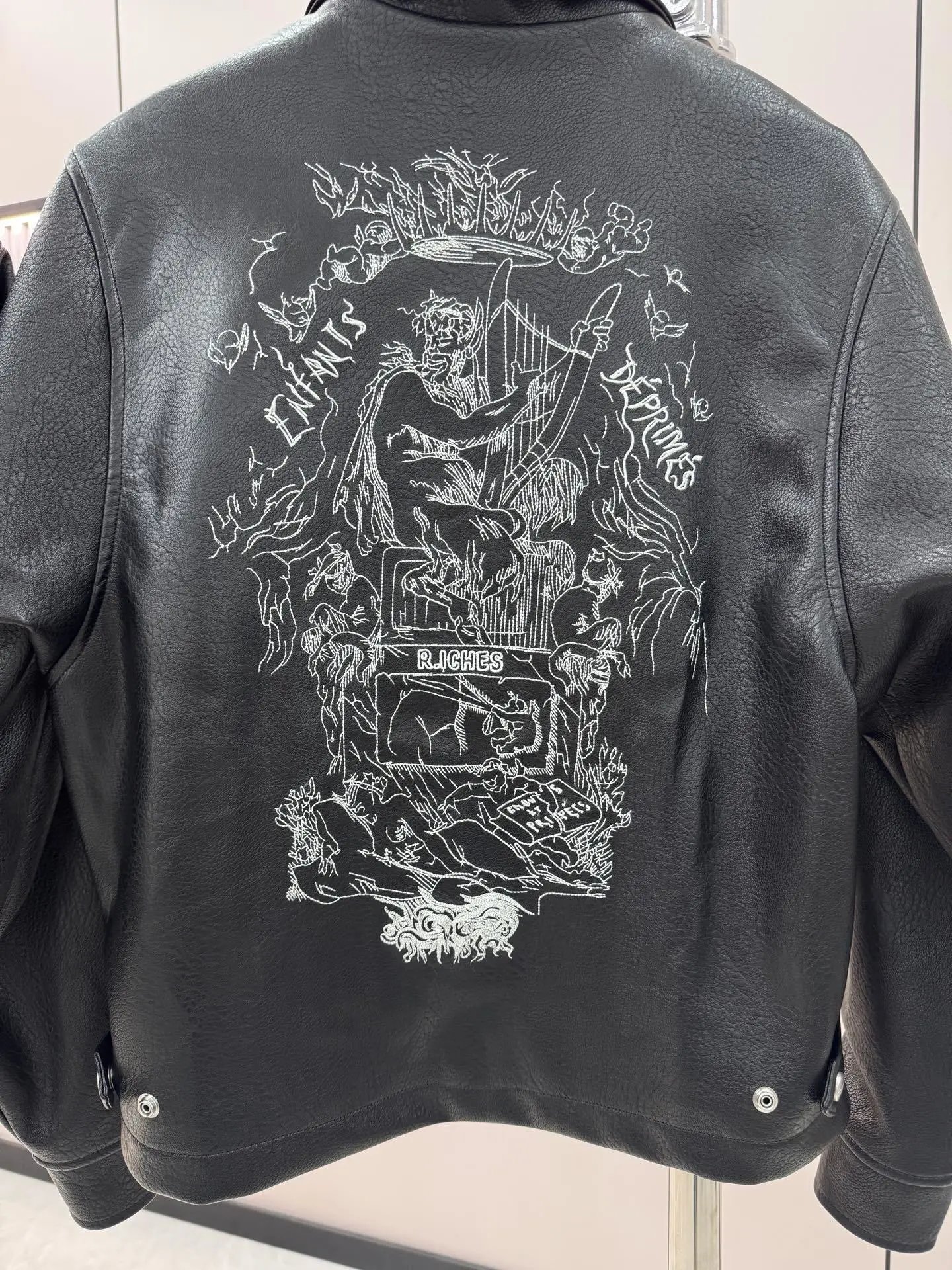 Enfants Riches Déprimés Leather Jacket Black with Back Print - 7