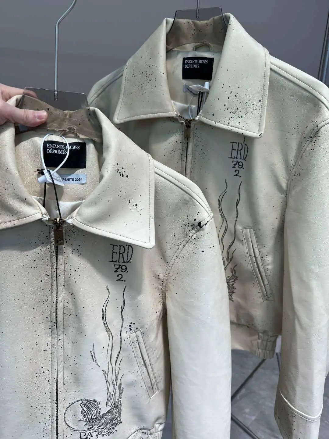 Enfants Riches Déprimés Paint-Splattered Leather Jacket White - 7