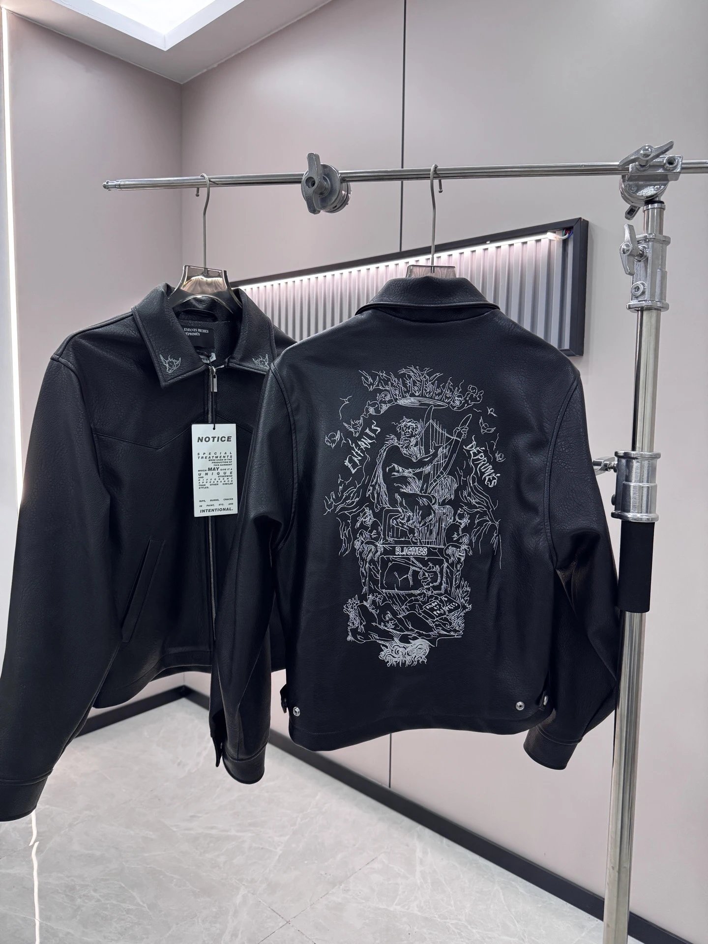Enfants Riches Déprimés Leather Jacket Black with Back Print - 4