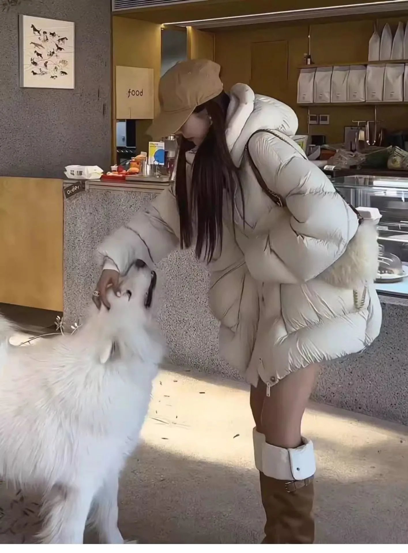 Chanel Logo Cap + Oversized Puffer Coat in Burgundy Down Jacket - 10