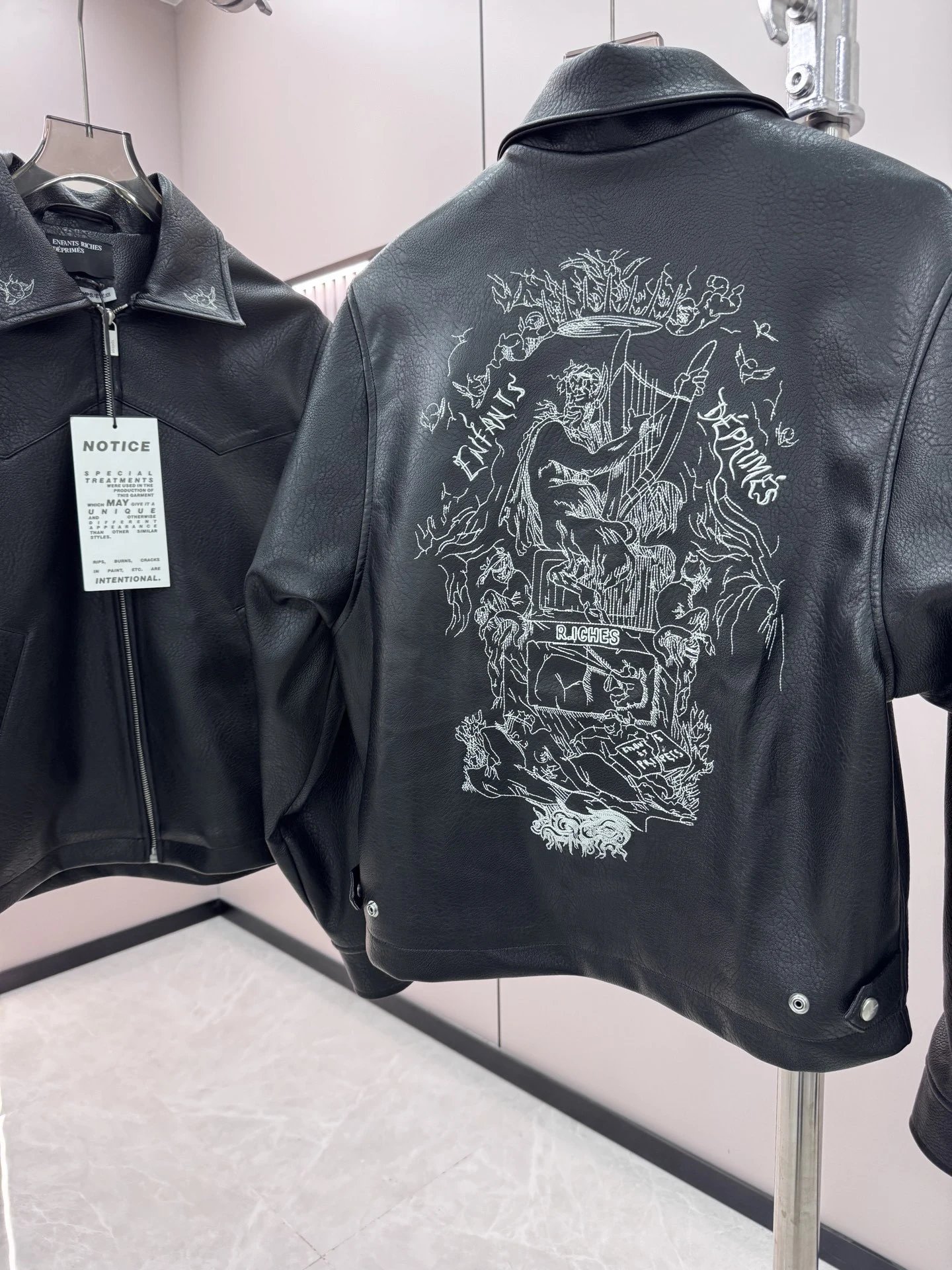 Enfants Riches Déprimés Leather Jacket Black with Back Print - 10