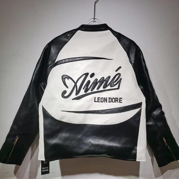 Aimé Leon Dore Leather Racing Jacket Black and White - 20