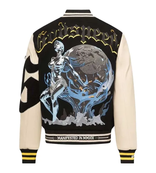 Godspeed Varsity Jacket Black and Beige Embroidered Letterman Jacket Outerwear - 4