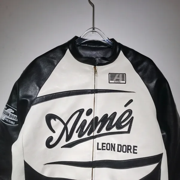 Aimé Leon Dore Leather Racing Jacket Black and White - 14