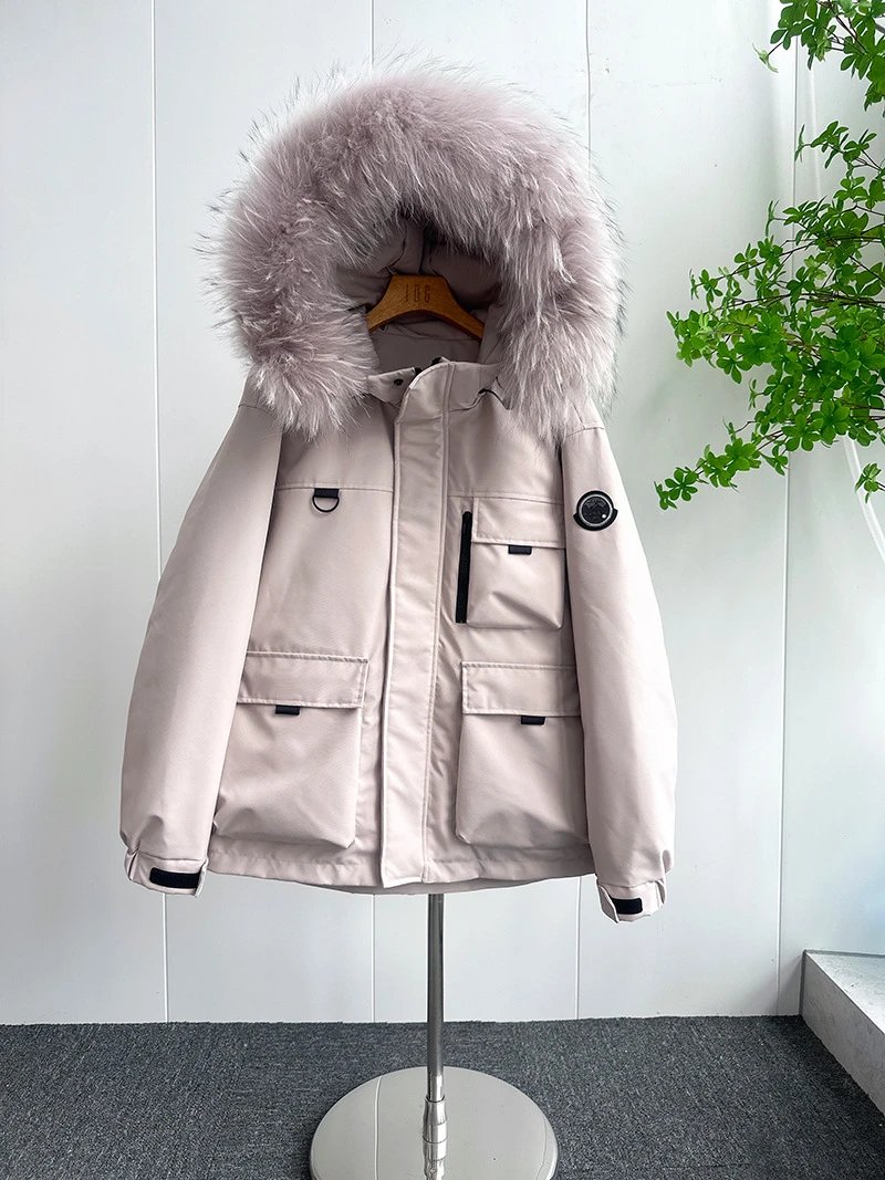 Design Parka Jacket with Faux Fur Hood in Pink - 13