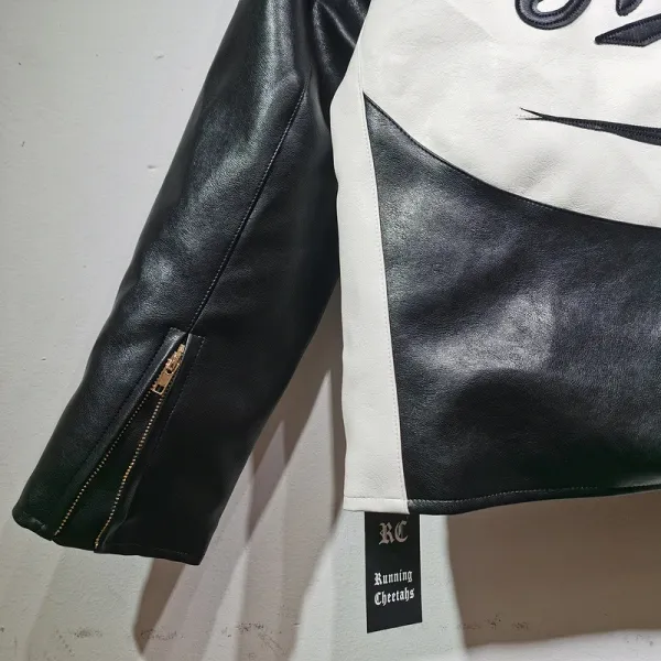 Aimé Leon Dore Leather Racing Jacket Black and White - 22