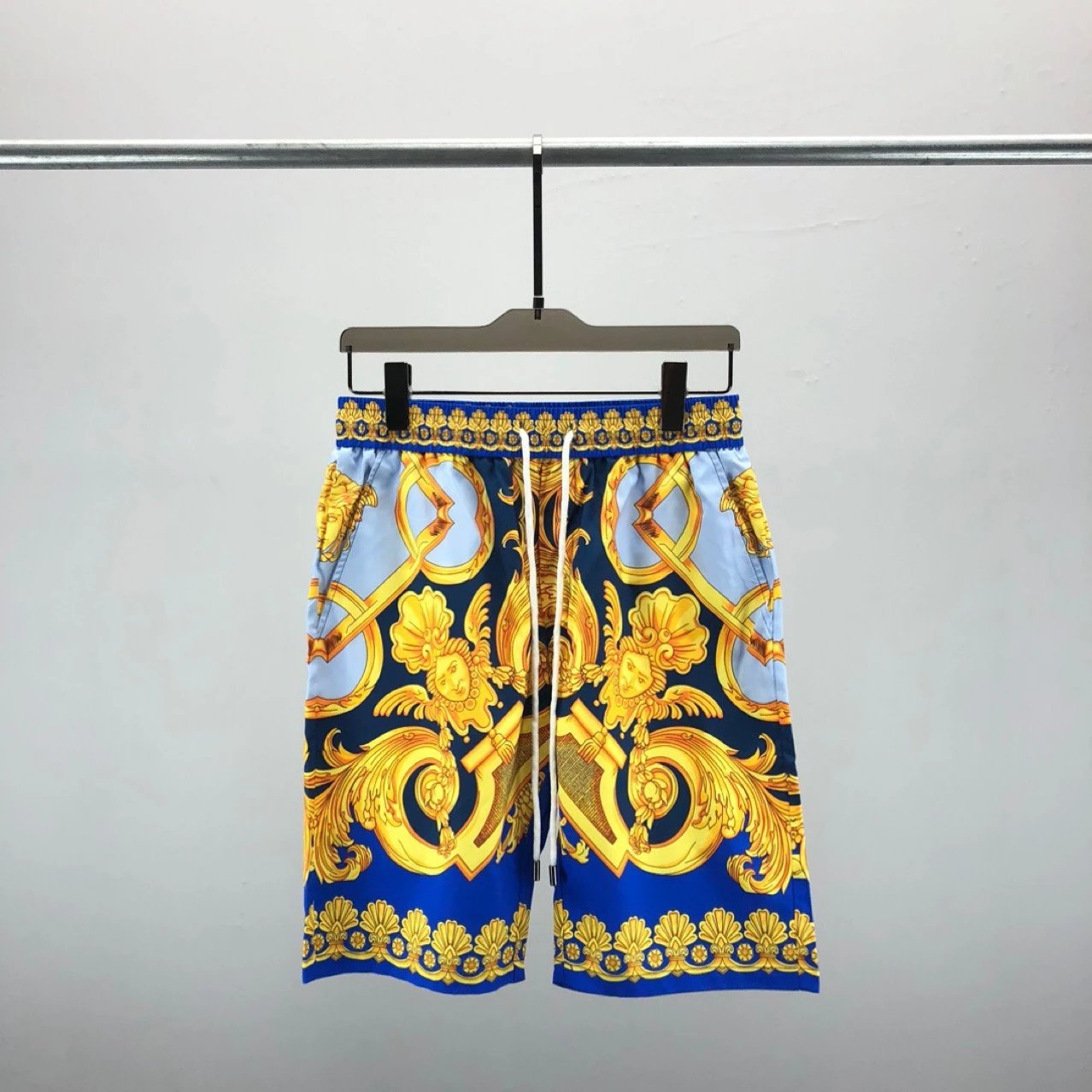 Versace Baroque Print Swim Shorts Blue Gold