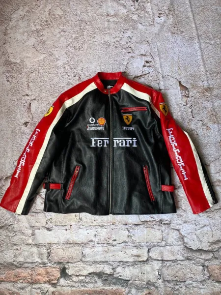 Ferrari Racing Jacket Red Black White Leather Jacket - 3