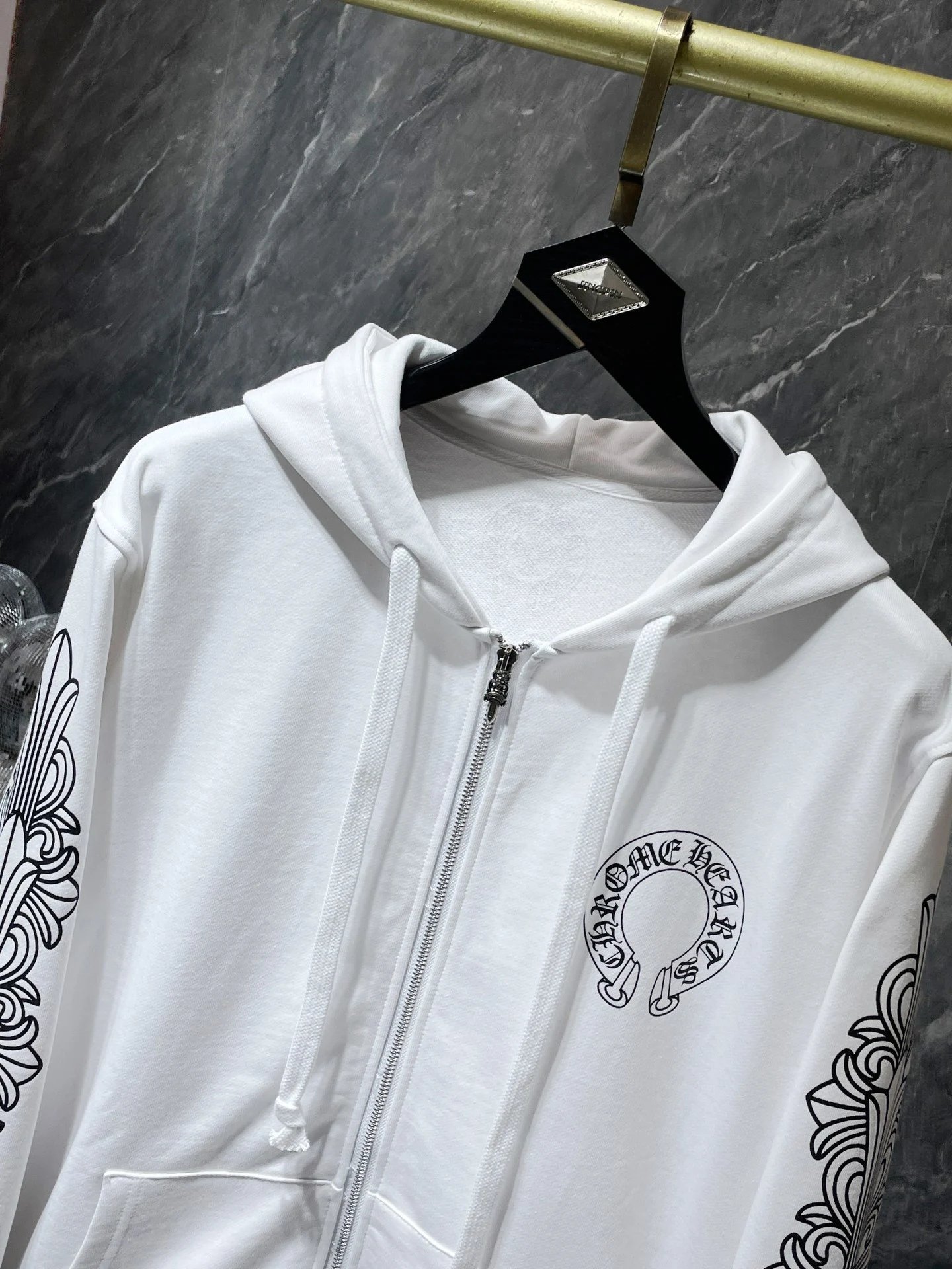 Chrome Hearts Floral Sleeve Zip-Up Hoodie White - 4