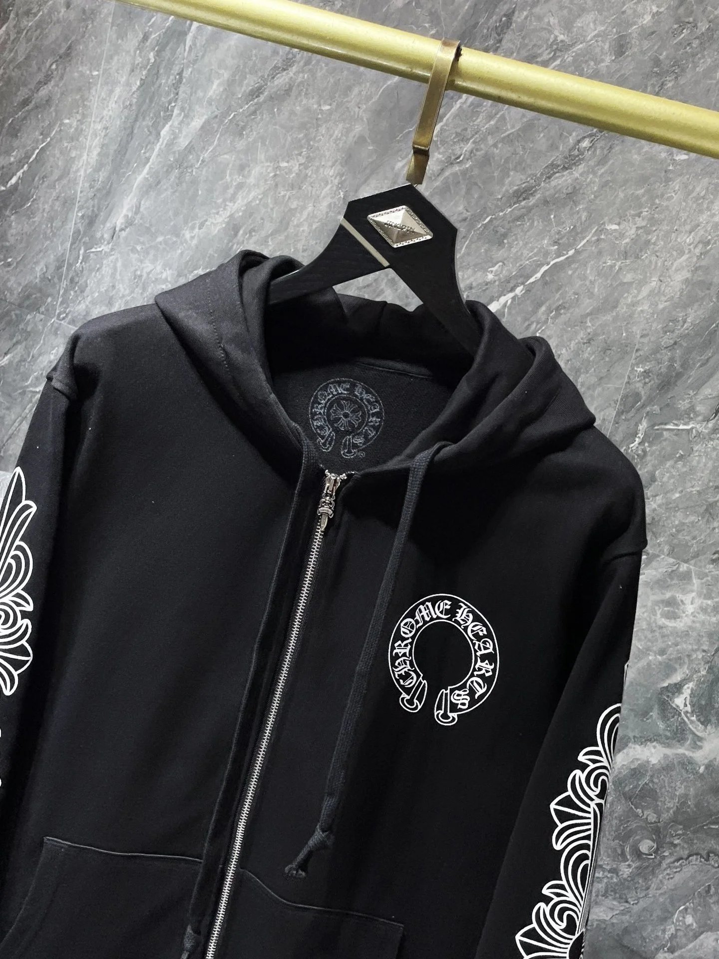 Chrome Hearts Floral Sleeve Zip-Up Hoodie White - 12