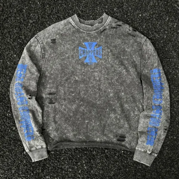 Design West Coast Choppers Acid Wash Distressed Crewneck Sweatshirt Sweater - 1