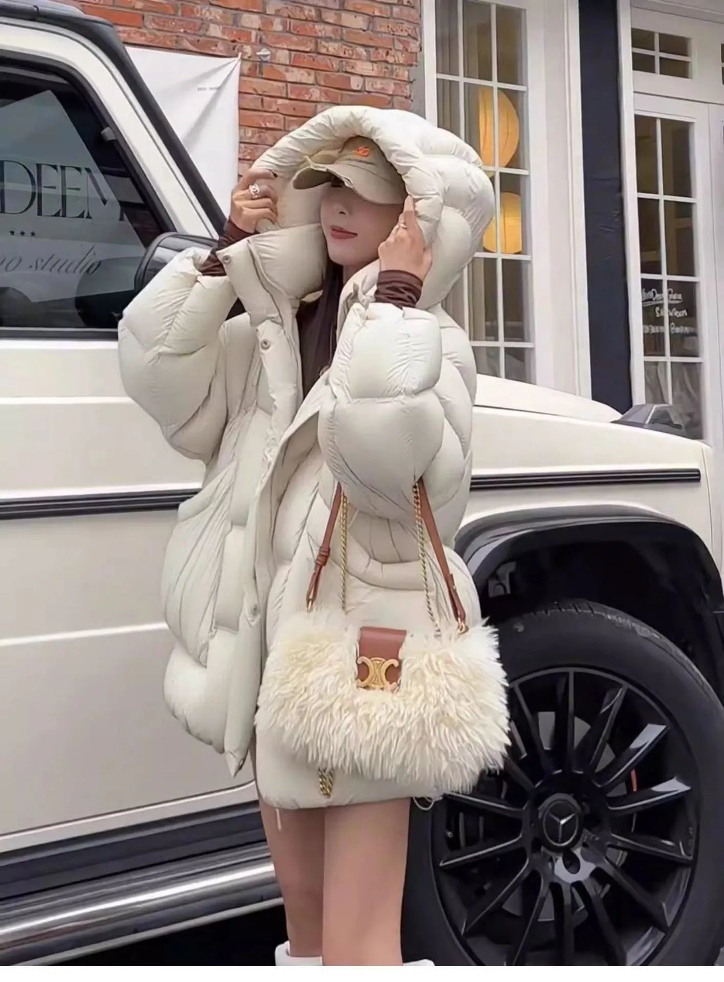 Chanel Logo Cap + Oversized Puffer Coat in Burgundy Down Jacket - 14