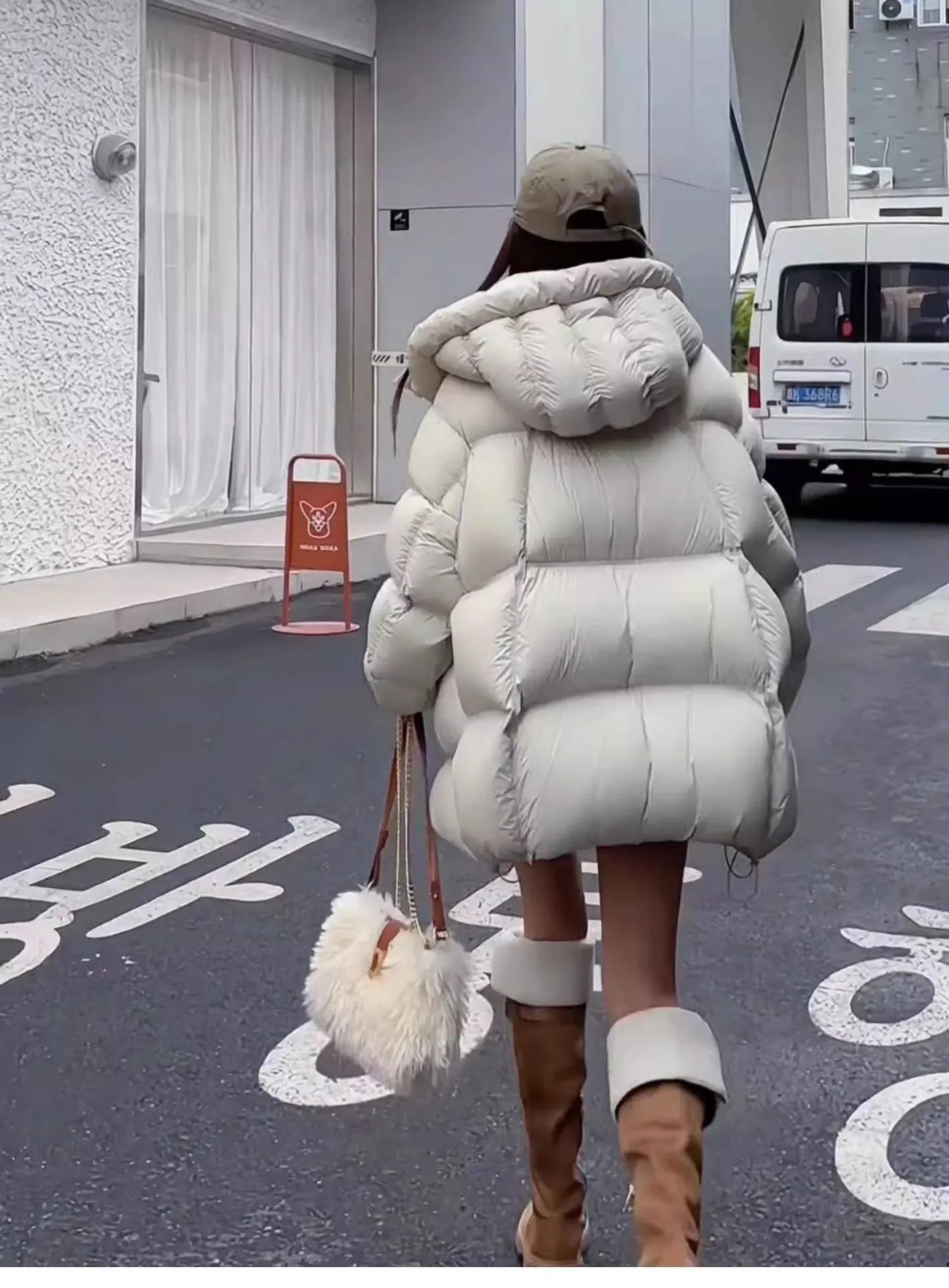Chanel Logo Cap + Oversized Puffer Coat in Burgundy Down Jacket - 16