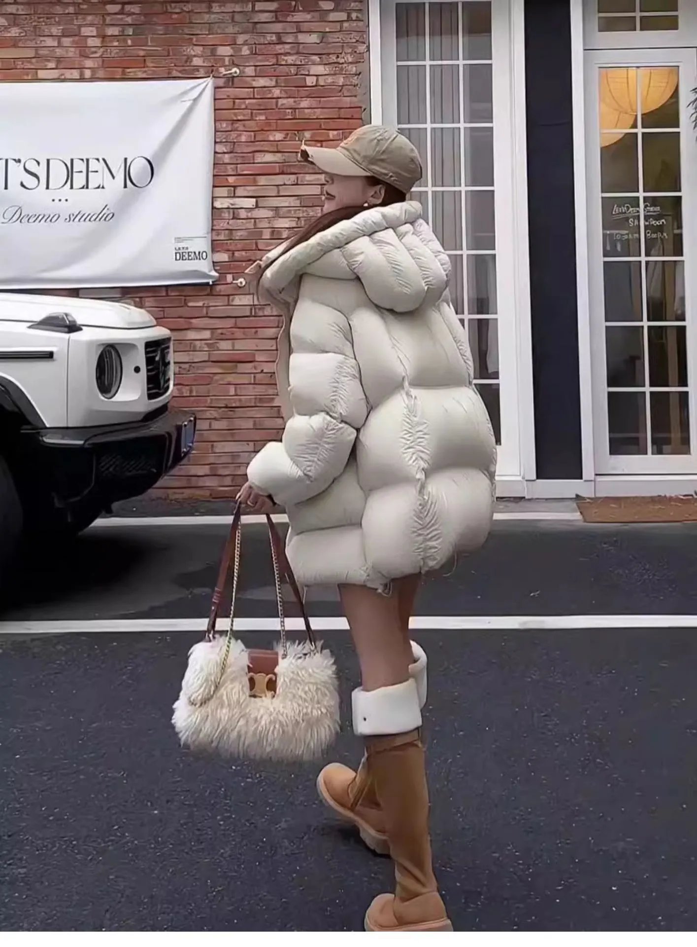 Chanel Logo Cap + Oversized Puffer Coat in Burgundy Down Jacket - 18