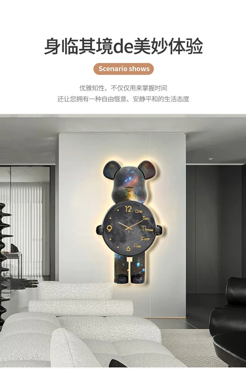 Kaws Bear Wall Clock Gold Illuminated Decorative Clock Accessories - 8