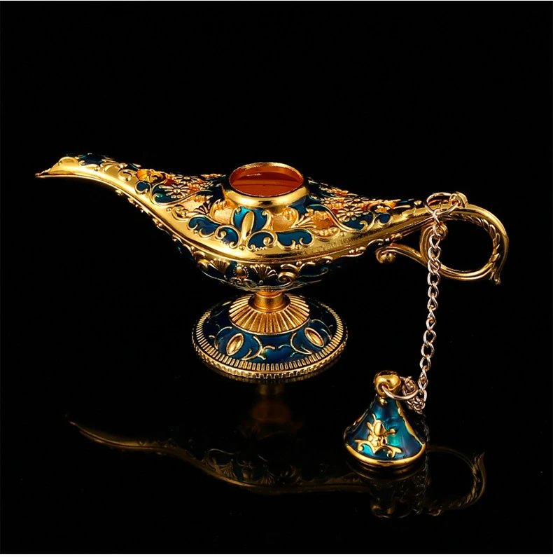 Design Aladdin's Magic Lamp Ornament Gold Green Enamel Decorative Figurine Accessories - 7