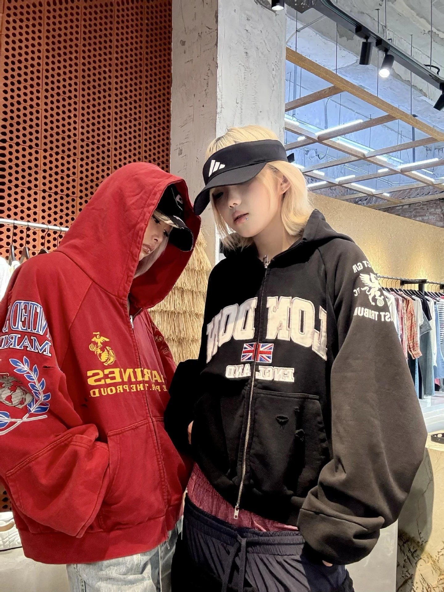 Design Marines x Unknown Brand Cropped Zip-Up Hoodie Red Hoodie - 6