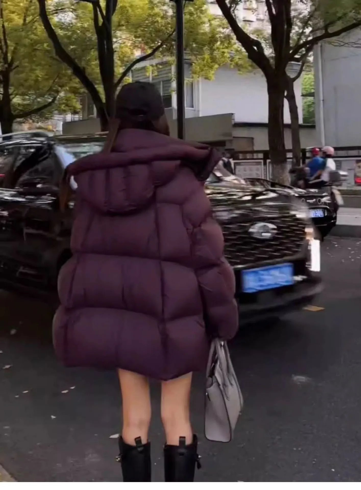 Chanel Logo Cap + Oversized Puffer Coat in Burgundy Down Jacket - 28