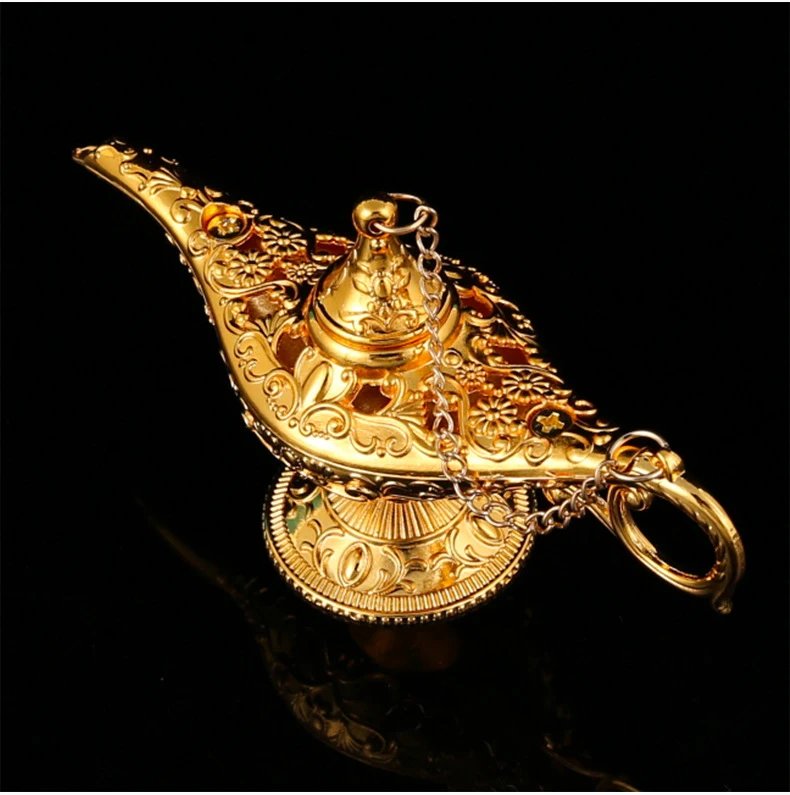 Design Aladdin's Magic Lamp Ornament Gold Green Enamel Decorative Figurine Accessories - 11