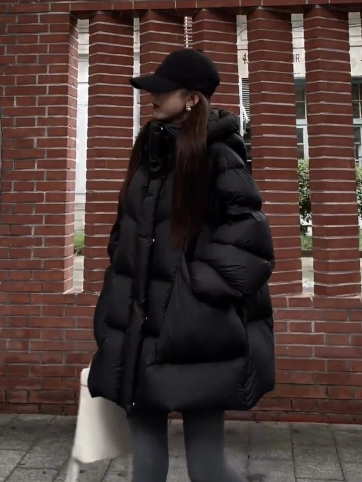 Chanel Logo Cap + Oversized Puffer Coat in Burgundy Down Jacket - 29