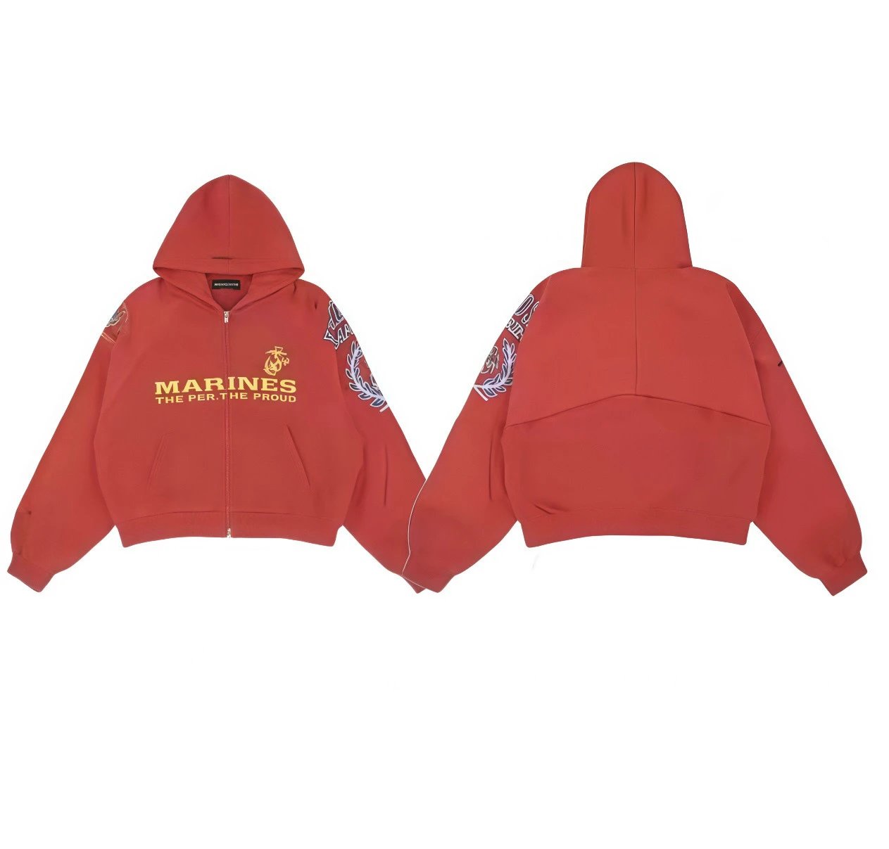 Design Marines x Unknown Brand Cropped Zip-Up Hoodie Red Hoodie - 4