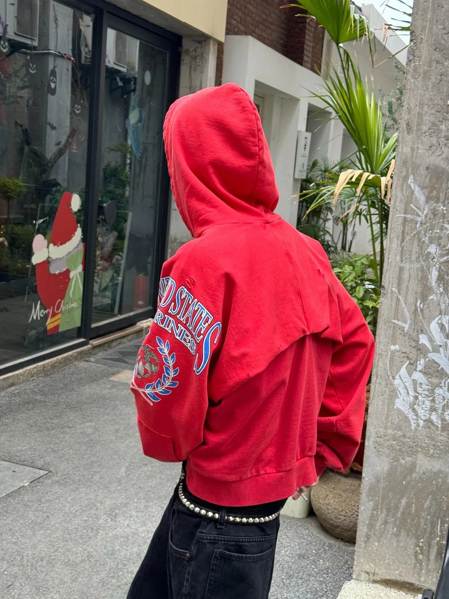 Design Marines x Unknown Brand Cropped Zip-Up Hoodie Red Hoodie - 24