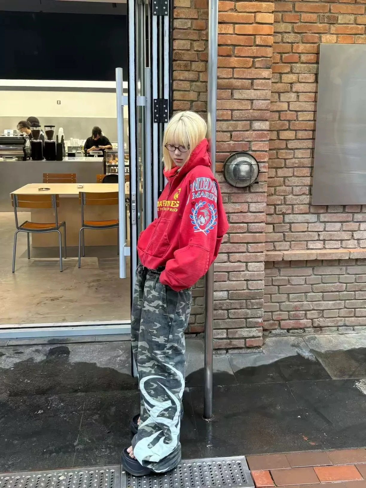 Design Marines x Unknown Brand Cropped Zip-Up Hoodie Red Hoodie - 19