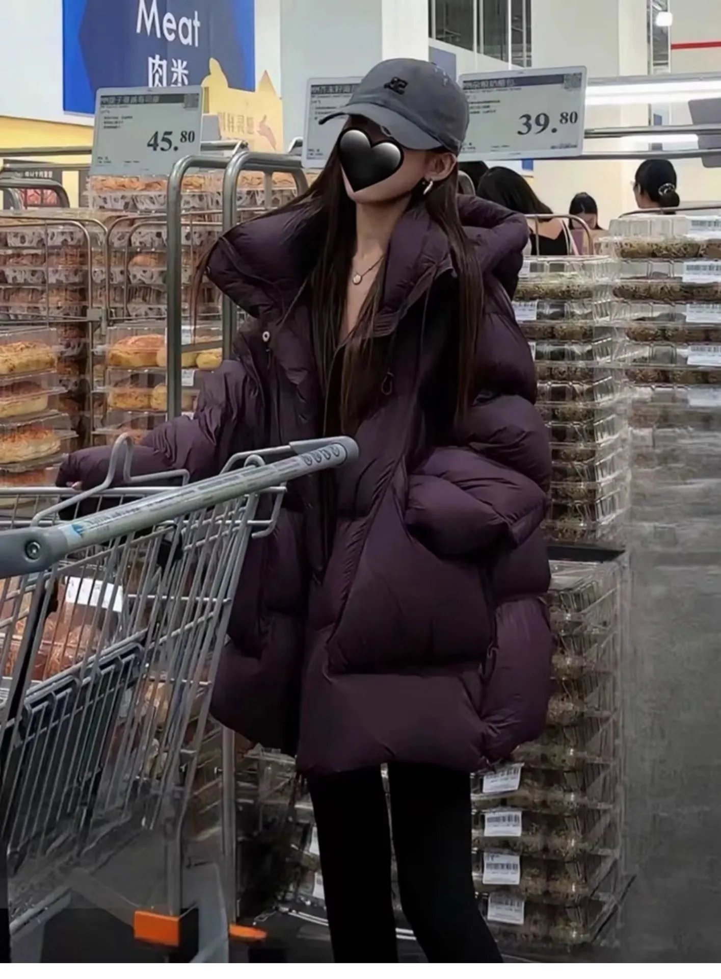 Chanel Logo Cap + Oversized Puffer Coat in Burgundy Down Jacket - 27