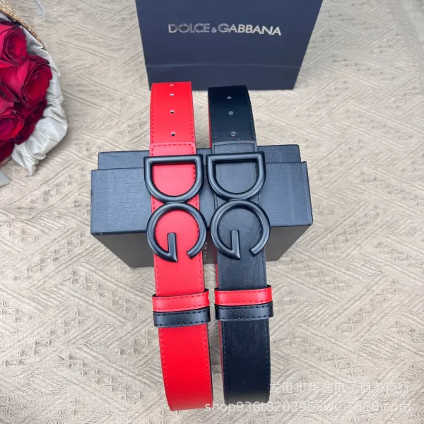 Dolce & Gabbana DG Logo Belt Red and Black Leather Belt - 10
