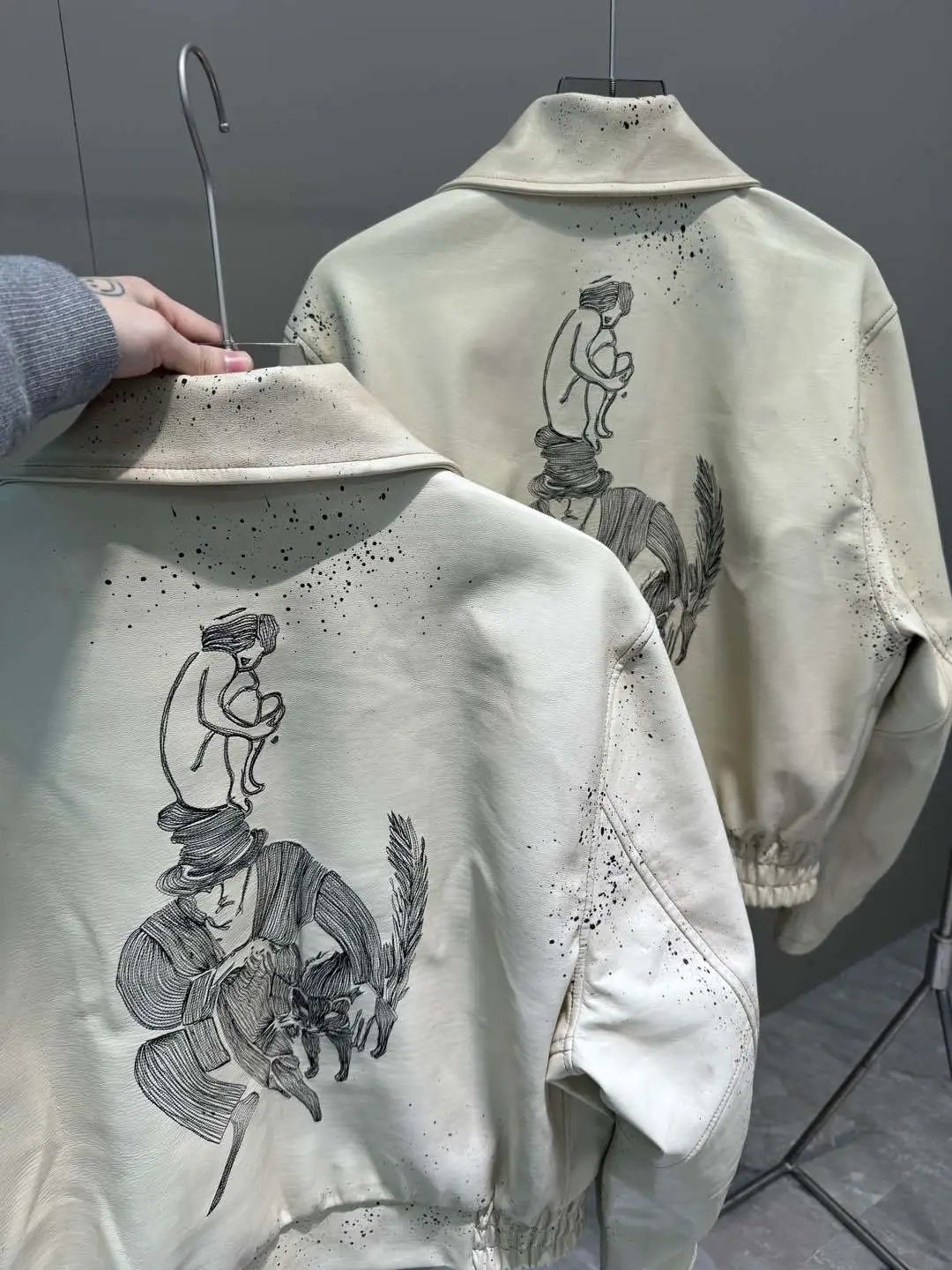 Enfants Riches Déprimés Paint-Splattered Leather Jacket White - 8