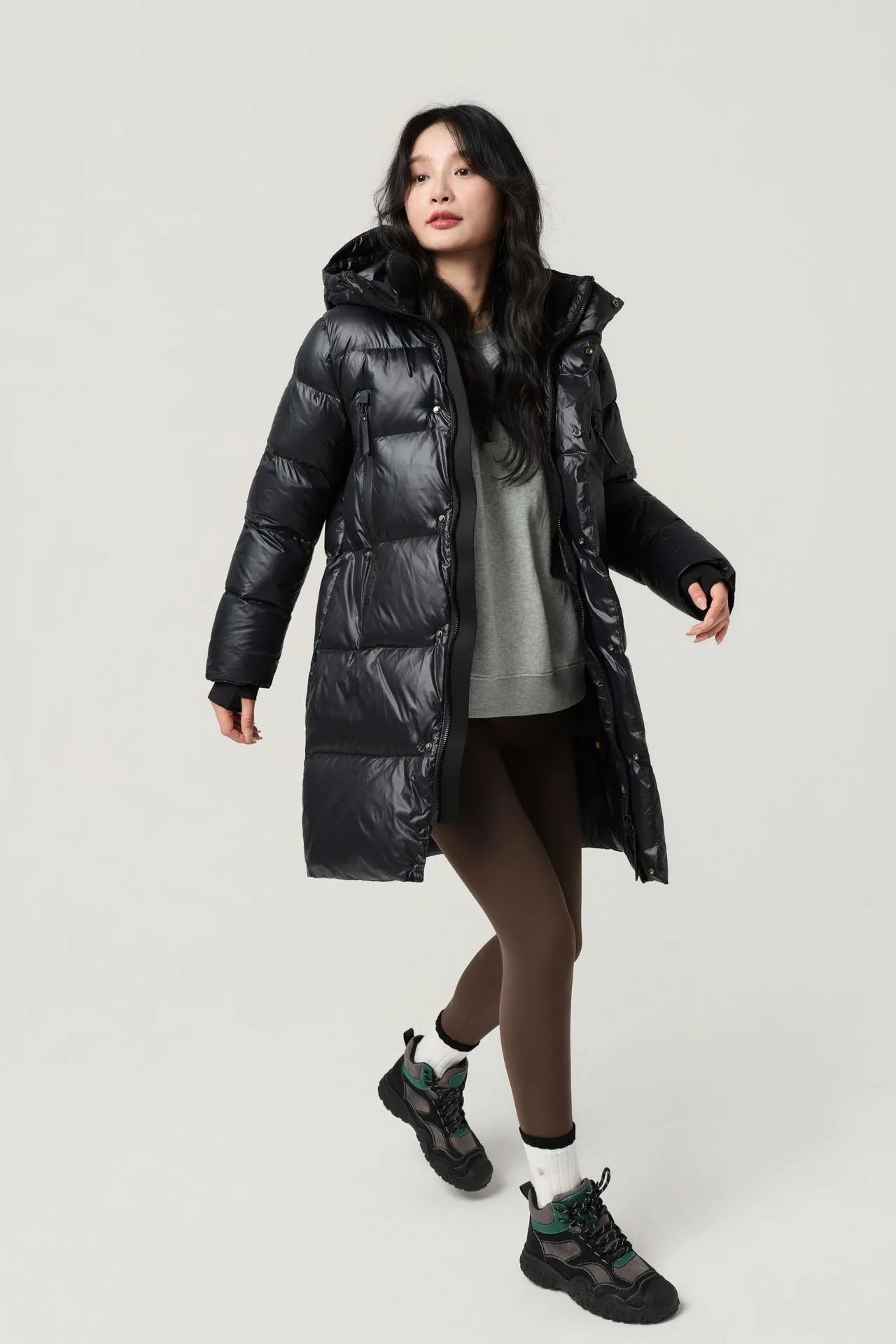 Moncler Genius Down Jacket Black Glossy Long Parka - 12