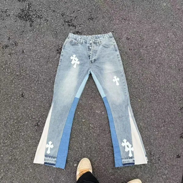 Chrome Hearts Cross-Embroidered Patchwork Flare Jeans - 1
