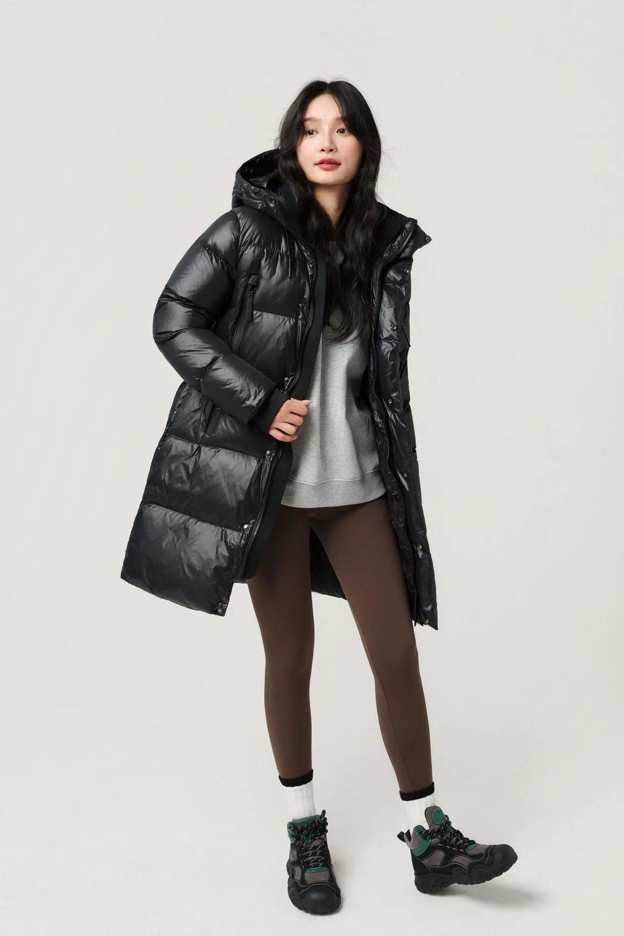 Moncler Genius Down Jacket Black Glossy Long Parka - 18