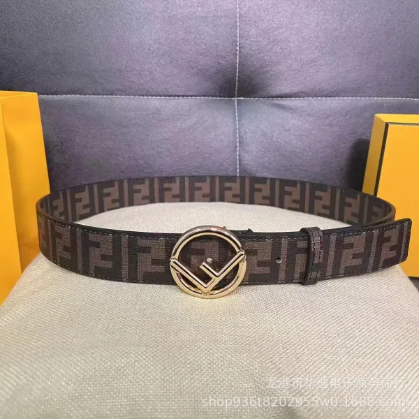 Fendi FF Logo Belt Brown Canvas Belt - 9