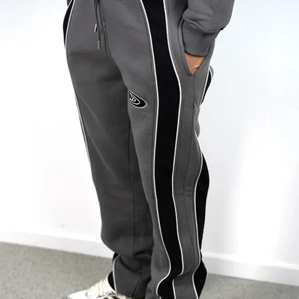 Design Track Pants Gray Black Stripe Sweatpants - 7