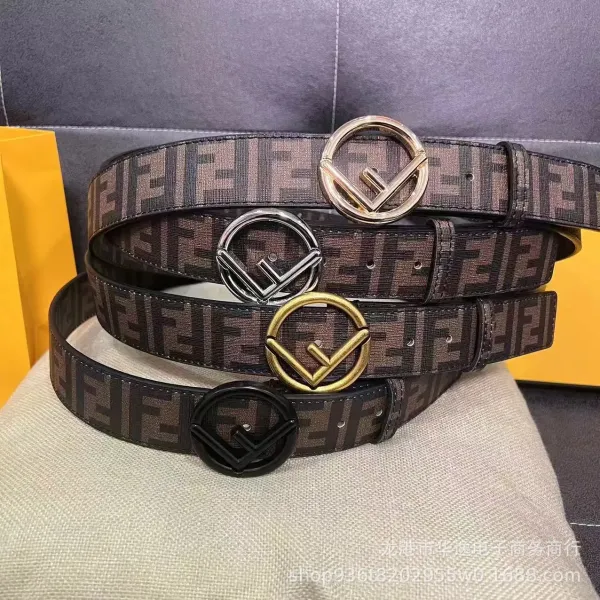 Fendi FF Logo Belt Brown Canvas Belt - 2