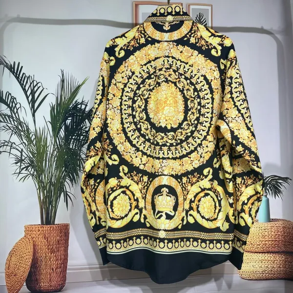 Versace Baroque Print Silk Shirt Black and Gold - 4