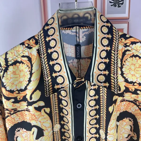 Versace Baroque Print Silk Shirt Black and Gold - 2