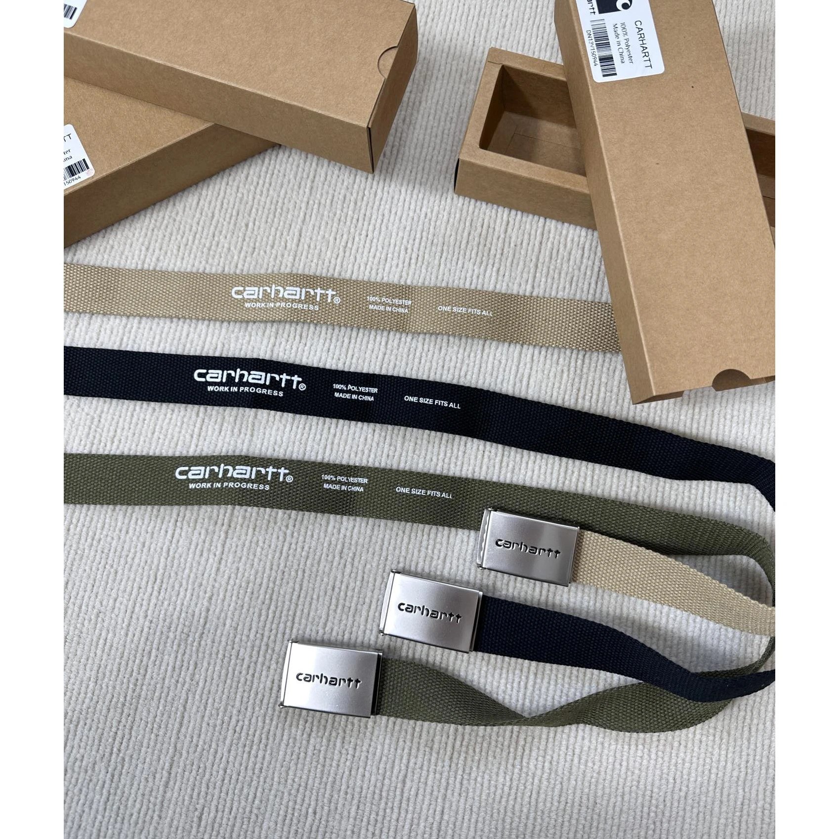 Carhartt Work In Progress Webbing Belt Beige / Black / Army Green Canvas Belt
