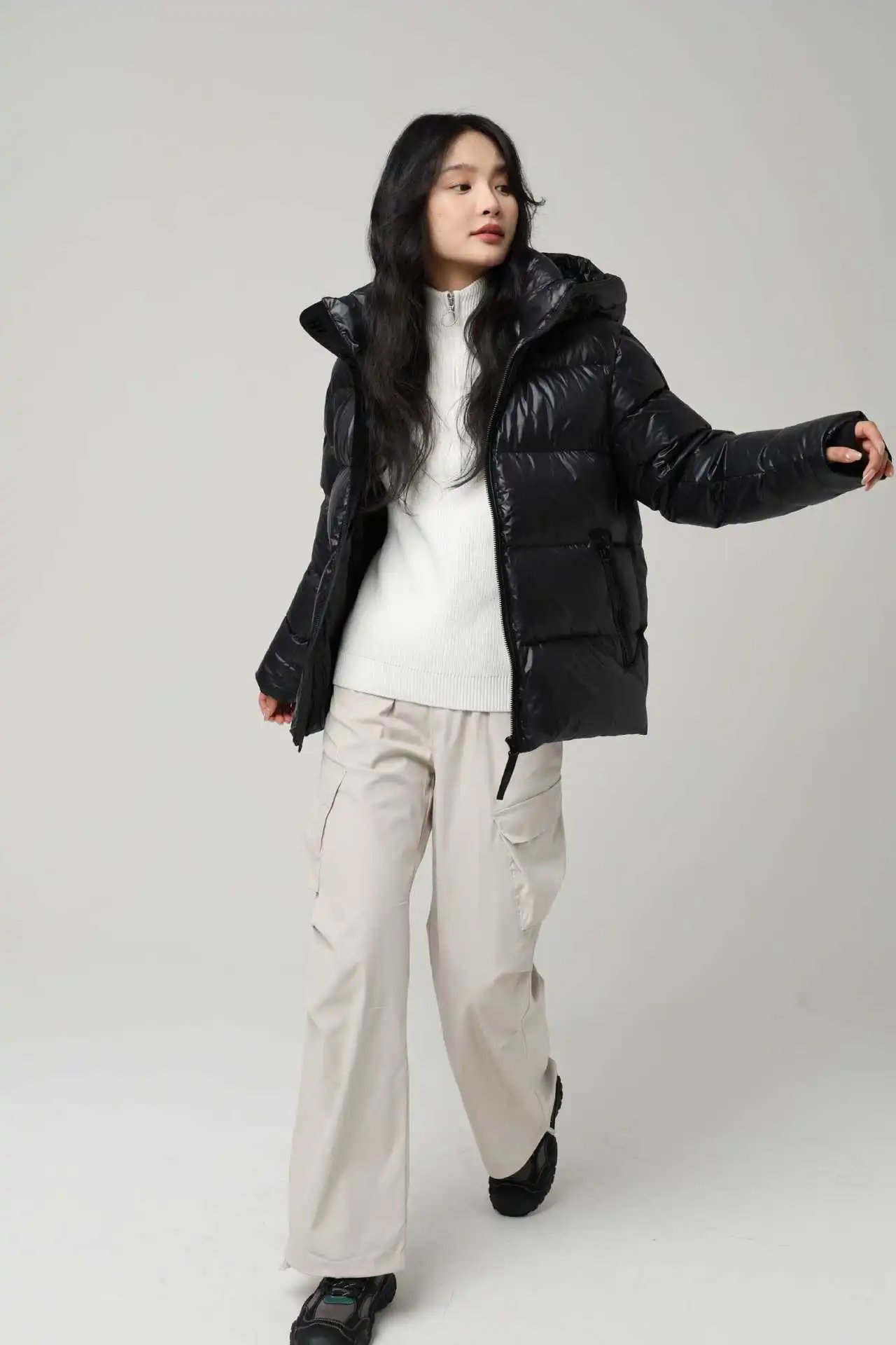 Design Black Glossy Down Jacket with Hood Down Jacket - 15