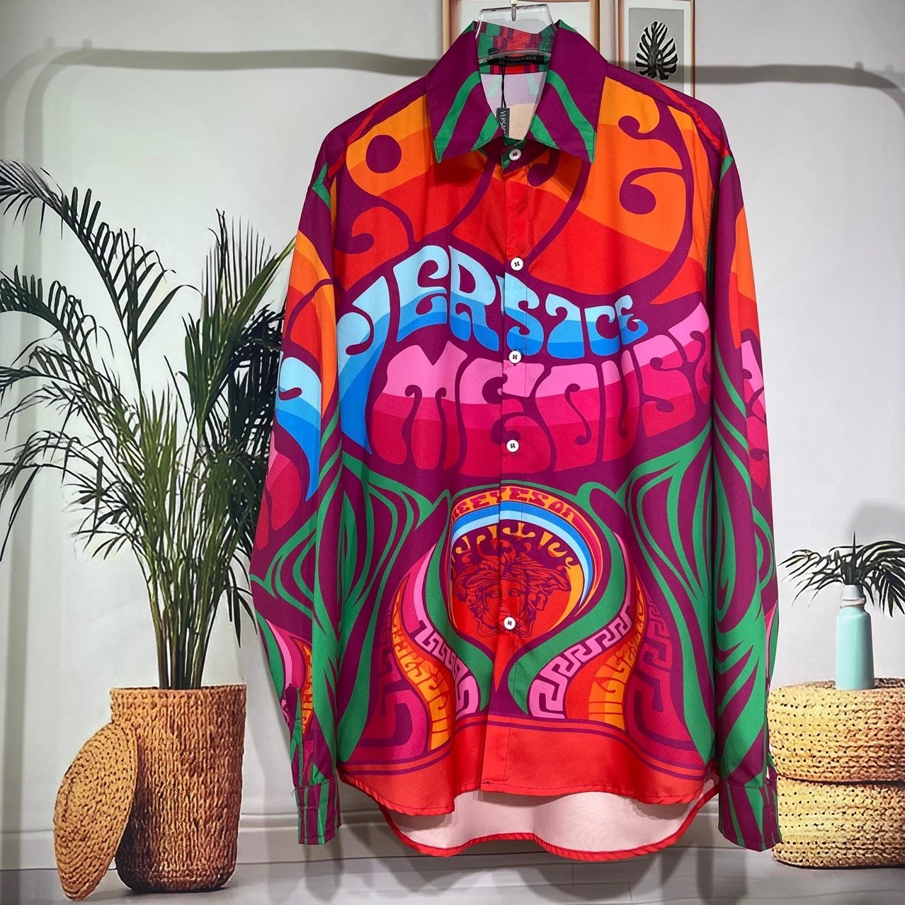 Versace Medusa Psychedelic Print Silk Shirt