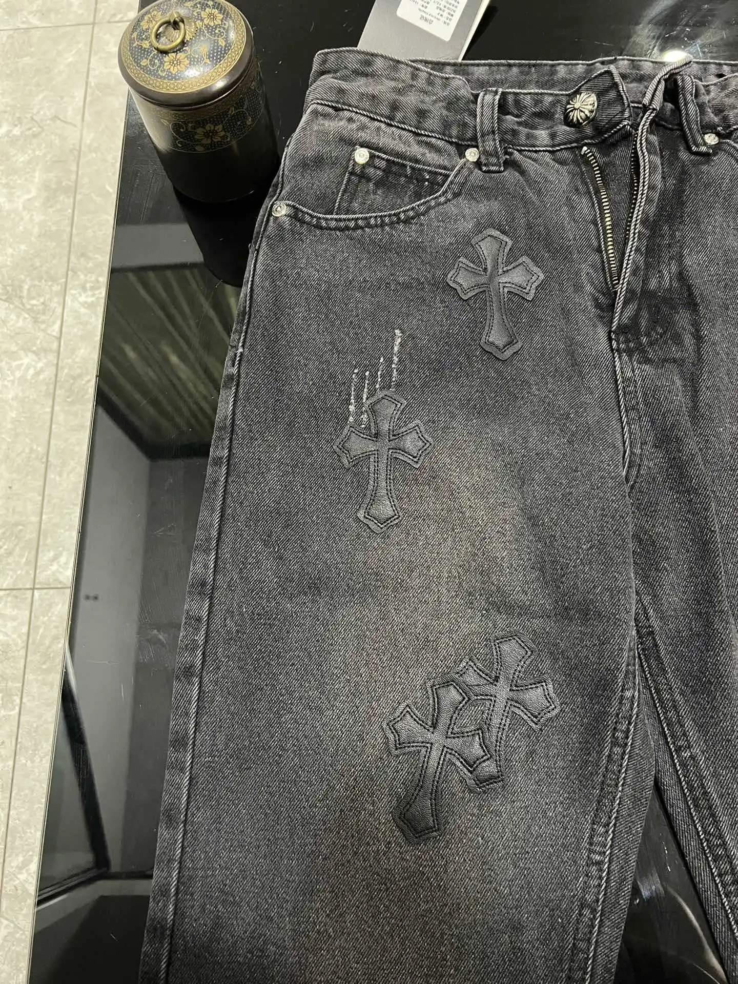 Chrome Hearts Cross-Embellished Distressed Black Jeans - 11