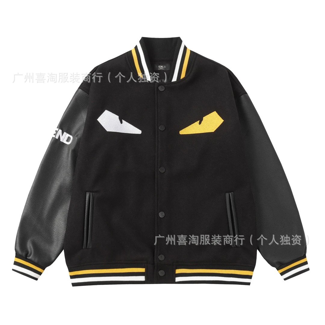Fendi FF Logo Sleeve Varsity Jacket Black Outerwear Jacket - 3