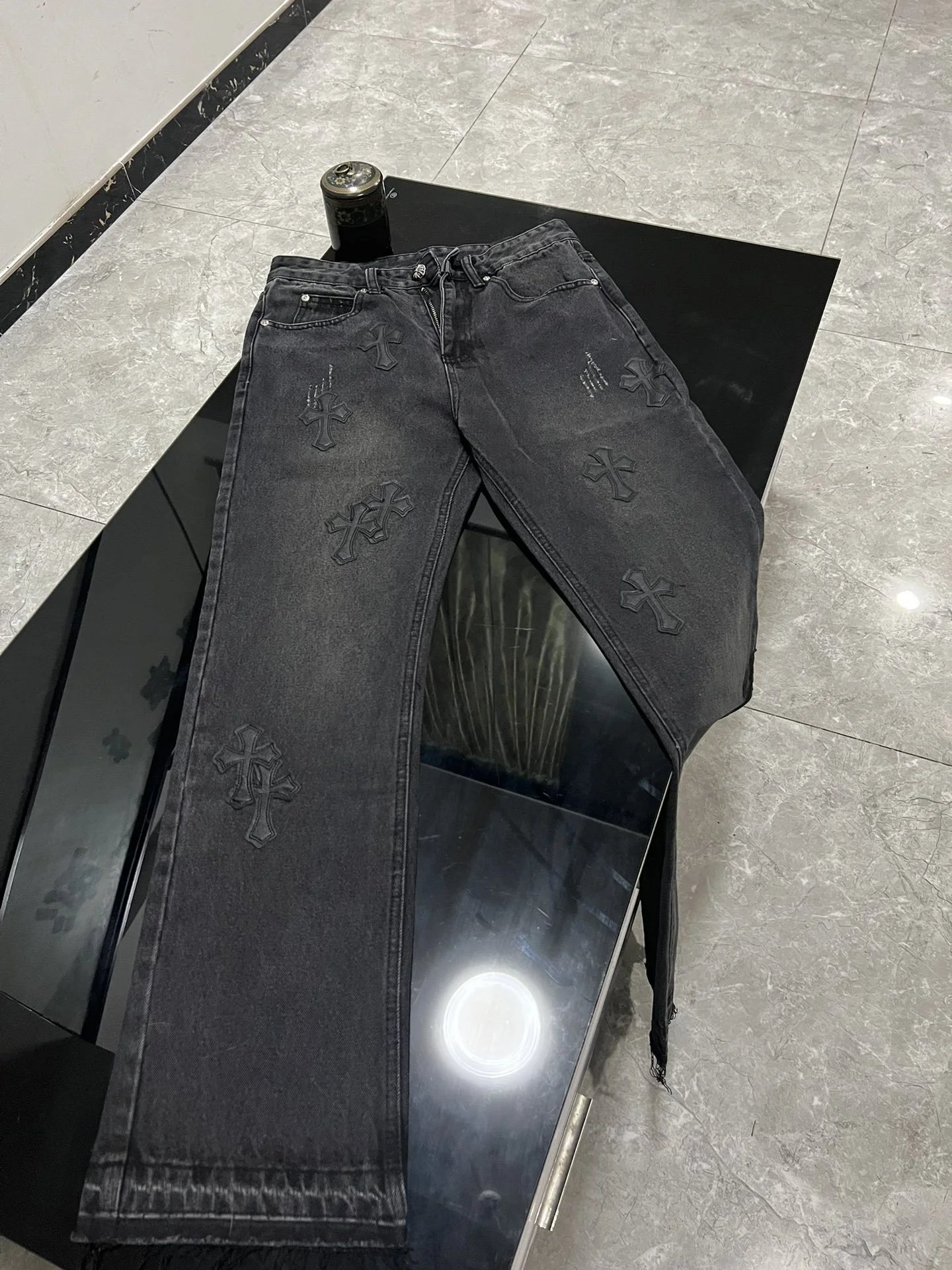 Chrome Hearts Cross-Embellished Distressed Black Jeans - 7