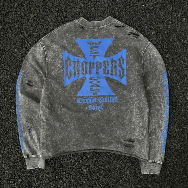 Design West Coast Choppers Acid Wash Distressed Crewneck Sweatshirt Sweater - 13