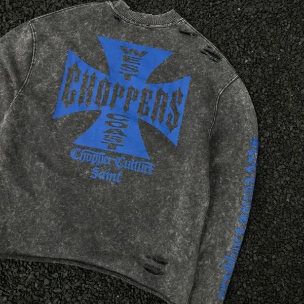 Design West Coast Choppers Acid Wash Distressed Crewneck Sweatshirt Sweater - 11