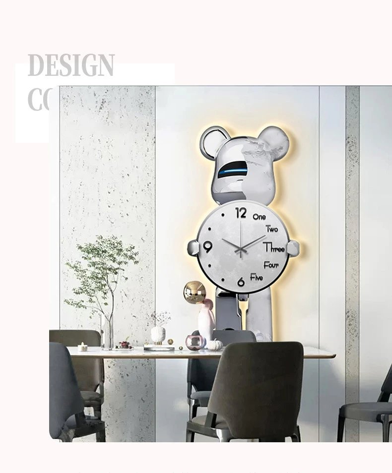 Kaws Bear Wall Clock Gold Illuminated Decorative Clock Accessories - 9