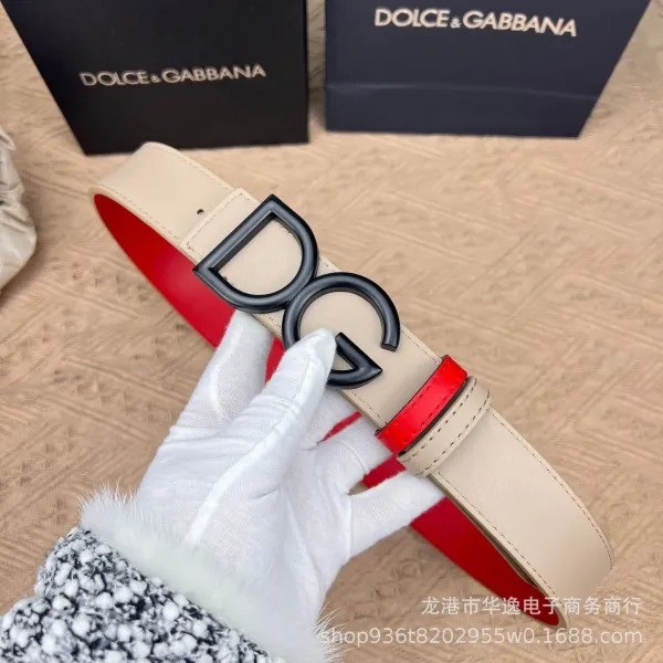 Dolce & Gabbana DG Logo Belt Red and Black Leather Belt - 2