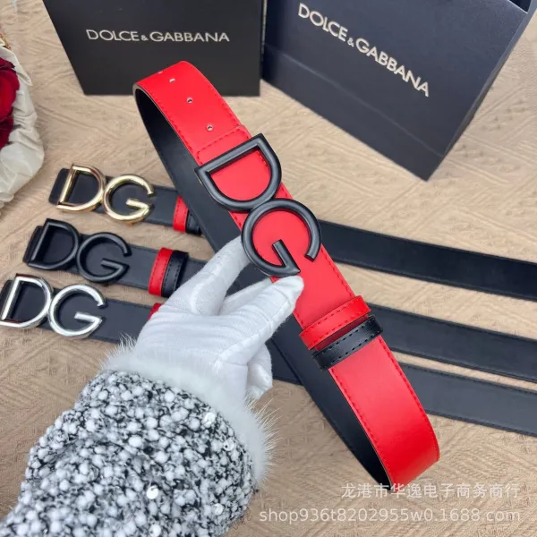 Dolce & Gabbana DG Logo Belt Red and Black Leather Belt - 5