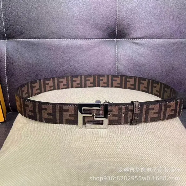 Fendi FF Logo Belt Brown Canvas Belt - 12